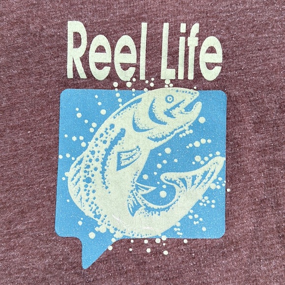Talk it up Tees “reel life” 🎣front & back print w serval fishing quotes brown S - Picture 5 of 5